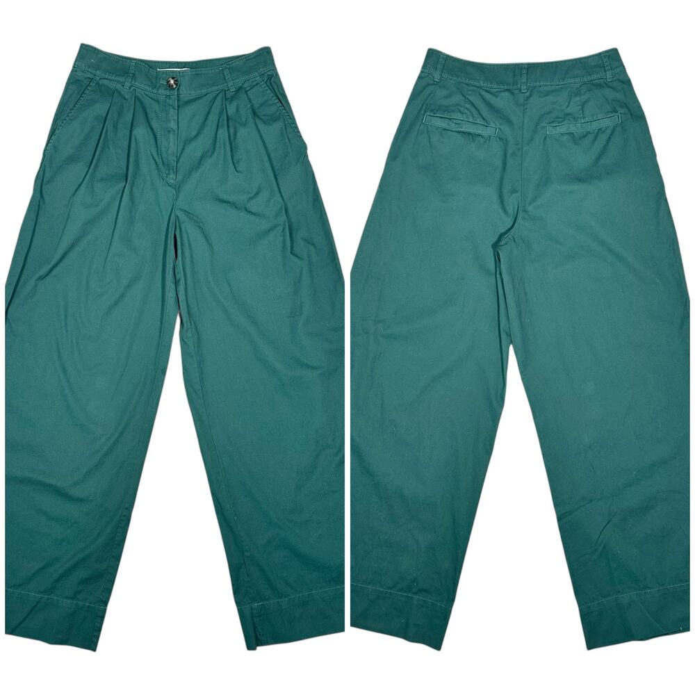LOFT | Women | Alpine Green Ultra Wide Leg Cotton Poplin Pleated Trousers | Sz 2